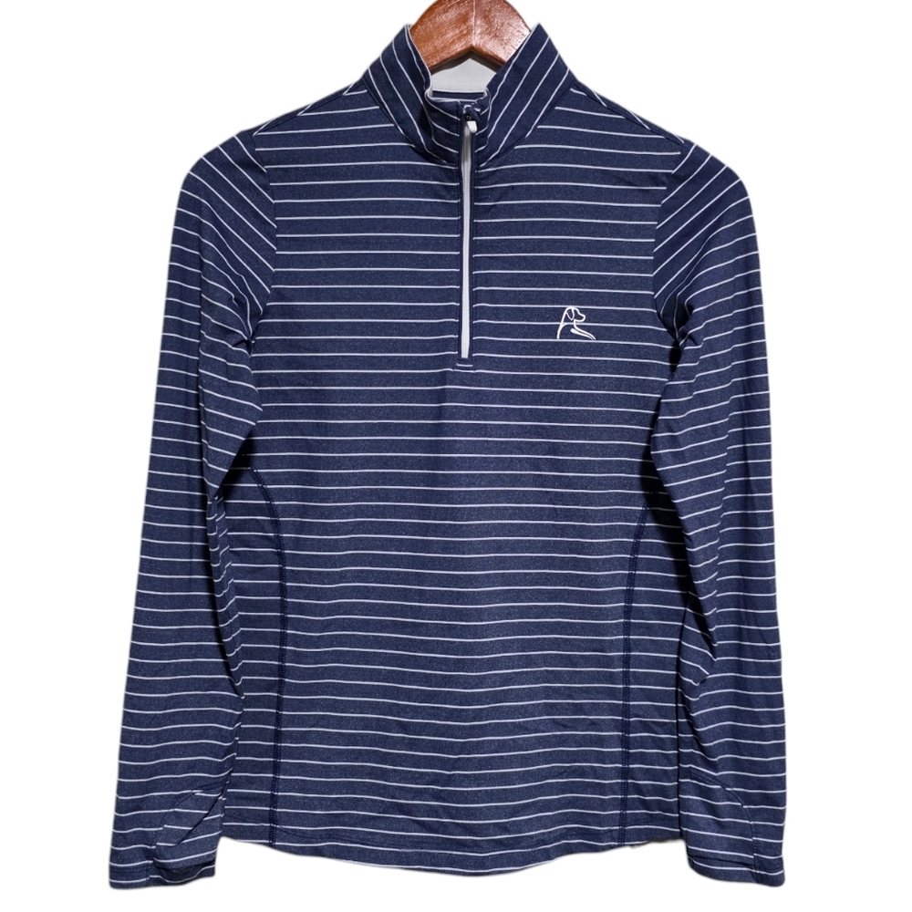 Rhoback Heather Performance Q-Zip in Navy/White Stripe Size XS